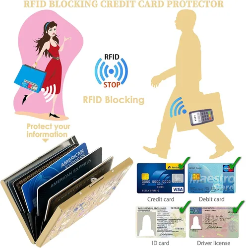 Vista 98 de BONSYL® Soporte para tarjetas de crédito, cartera delgada de metal con bloqueo RFID, con 6 ranuras para tarjetas, para mujeres y hombres.