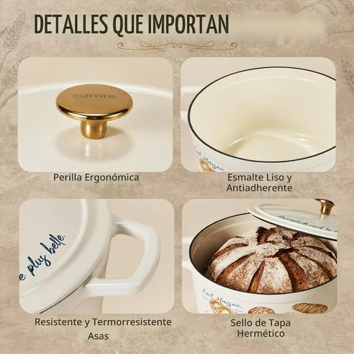 Vista 8 de CAROTE Horno holandés de hierro fundido esmaltado, olla de 5 cuartos