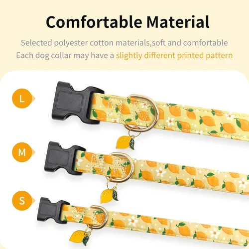 Vista 4 de Collar de algodón para perro, suave y lindo con diseño estampado de limón para hembras, hembras, machos, collar de mascota con hebilla ajustable