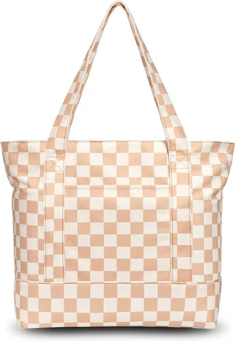 Vista 28 de TOPDesign Paquete de 1 bolsa de lona con bolsillo externo, bolsa de compras reutilizable para comestibles, cierre de cremallera superior, artículos