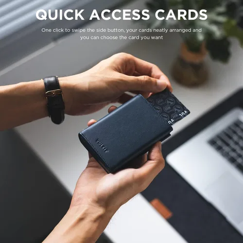 Vista 3 de VULKIT Cartera con bolsillo para monedas, cierre magnético, con ventana de identificación, billetera de cuero para efectivo y tarjetas de crédito