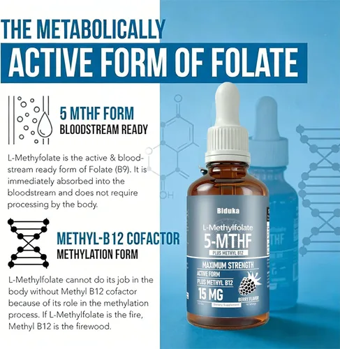 Vista 2 de L-metilfolato orgánico 15 mg + metil B12 1000mcg gotas líquidas, 60 porciones