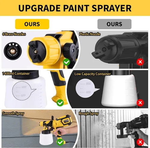Vista 6 de Pulverizador de pintura con luz LED, pistola de pintura de 1000 W con juntas de limpieza y soplado, pistola de pintura en aerosol de 47.3 fl oz