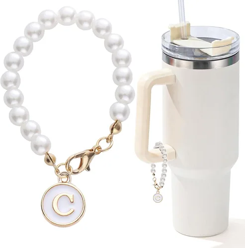 Vista 121 de Encanto de letra para Copa Stanley, accesorios de cadena de perlas, encantos de iniciales de Copa Stanley para asa, decoración de botella de agua
