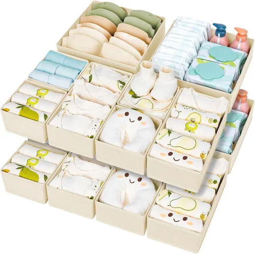 Vista 17 de DIMJ Organizador de cajones para ropa, paquete de 12 unidades, organizadores plegables para bebé, organizador de almacenamiento y cómoda para Beige