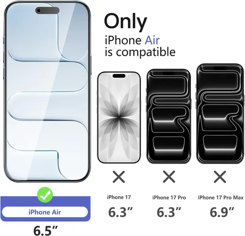 Vista 2 de NEW'C 3x Privacy Screen Protector for iPhone Air (6.5 inches)+ 3x Camera Lens Protector, Sensor Protection, Case Friendly Tempered Glass Film, Ultra