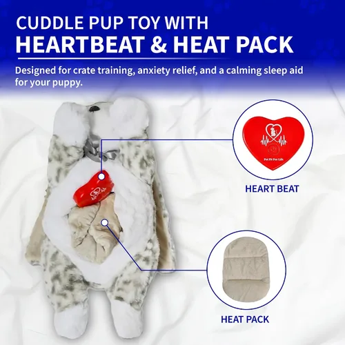 Vista 2 de Pet Fit For Life Animal de peluche para gatos – Ayuda calmante para dormir con latidos cardíacos recargables por USB y paquete de calor para aliviar