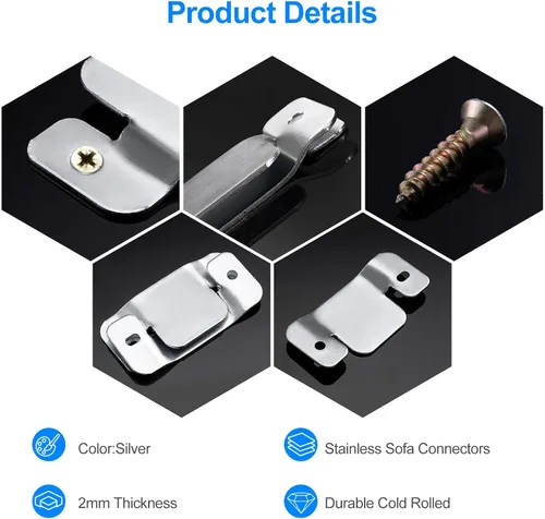 Vista 4 de SONGTIY 4 conectores de sofá seccionales para muebles, soporte de metal de alta calidad para sofá entrelazado con tornillos, adecuado para sofá
