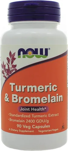 Vista 9 de NOW Suplementos, cúrcuma y bromelina (extracto de cúrcuma estandarizado) con bromelina 2400 GDU/g, 90 cápsulas vegetales