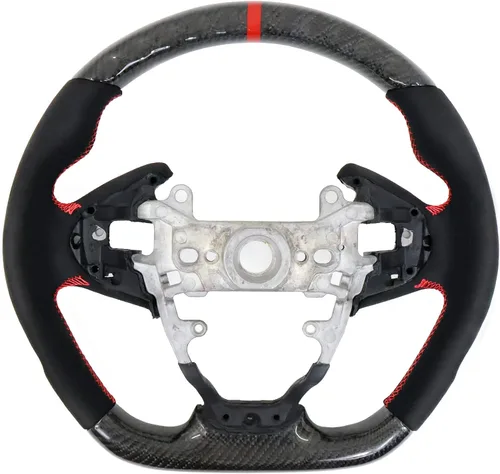 Vista 6 de IKON MOTORSPORTS, Volante compatible con Honda Civic de 10ª generación 2016-2021, volante de fibra de carbono sintética tipo ante con costuras rojas