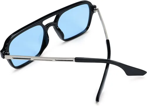 Vista 5 de Hycredi Lentes de sol planos estilo aviador retro de los años 70, gafas cuadradas vintage de moda para mujeres y hombres, diseño de metal, sombras