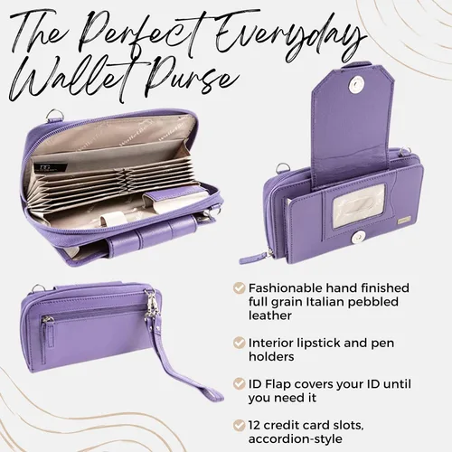Vista 3 de WalletBe Cartera RFID para mujer, bolso cruzado de cuero con acordeón guijarro