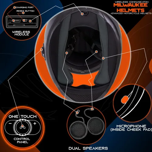 Vista 5 de Milwaukee Helmets H510 Casco de motocicleta de cara completa 'Chit-Chat' negro brillante con intercomunicador, altavoz y micrófono integrados