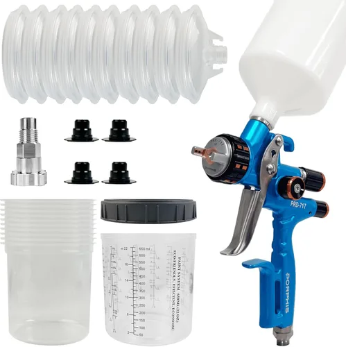 Vista 14 de Pistola de pintura PRD-717 VS tipo con boquilla dividida pistola pulverizadora de 0.051 in + vasos de pintura desechables de 6.8 fl oz/6.7 onzas, 50