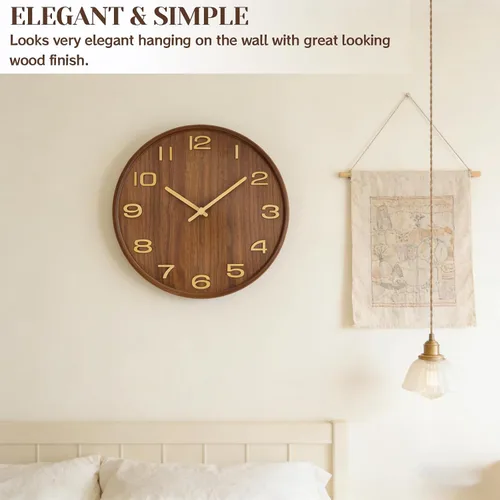 Vista 5 de Maxspace Modern Wall Clock,12 inch Silent Non Ticking Wall Clock,Battery Operated, Analog Wall Clock for Living Room Bedroom Kitchen Office Brown