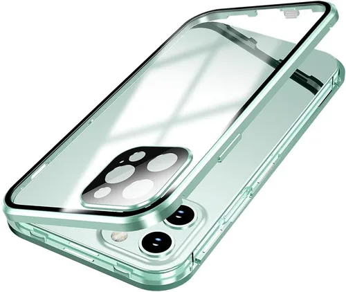 Vista 16 de Funda Henghui magnética con cierre compatible con iPhone 11, de vidrio, con protector de lente de cámara y protector de pantalla, cierre de Azul