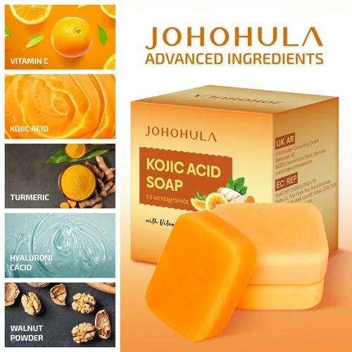 Vista 2 de Barras de jabón eliminadoras de manchas oscuras de ácido kójico con vitamina C, retinol, colágeno, cúrcuma, suaves para rostro y cuerpo, piel firme