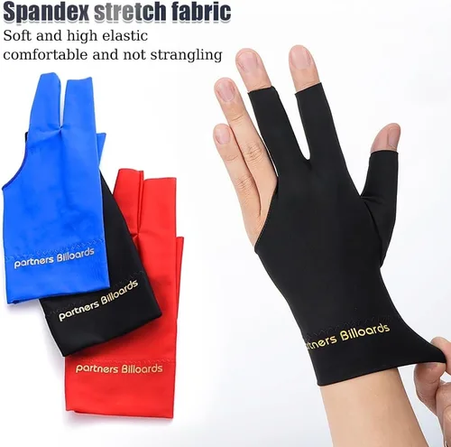 Vista 3 de Guante de taco de billar con 3 dedos para mano izquierda, 3 unidades, para hombre y mujer, para tiradores, carom, piscina, snooker, deporte, rojo