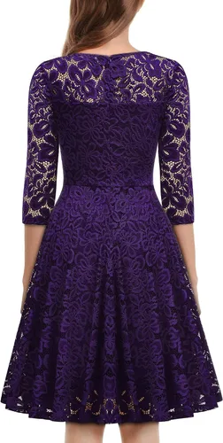 Vista 2 de MISSMAY Vestido de fiesta de dama de honor de encaje floral vintage para mujer