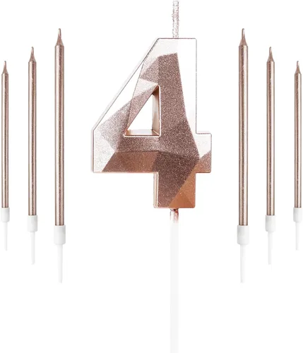 Vista 18 de Vela rosa de cumpleaños número 1 con 6 velas largas, decoraciones de decoración de pastel para fiesta de niña de 1 año, suministros de celebración