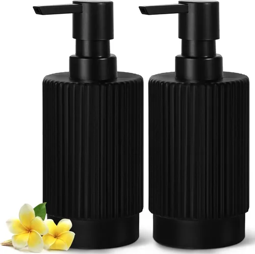 Vista 11 de VIMERPA Dispensador de Jabón Negro, Dispensadores de Jabón de Manos de 11 fl oz para Baño, Dispensador de Jabón de Platos de Vidrio Acanalado Negro