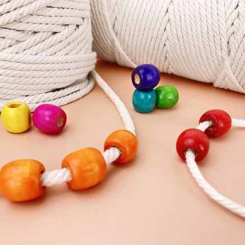 Vista 6 de 50 cuentas de madera con agujero grande para manualidades y macramé de 17 mm x 14 mm, cuentas de barril para el cabello con agujero grande de 8 mm