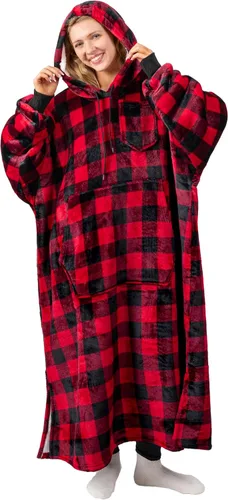 Vista 18 de PAVILIA Manta con Capucha para Mujeres, Manta Sherpa Usable para Hombres, Sudadera Cálida de Gran Tamaño, Manta con Capucha y Suéter, Negro
