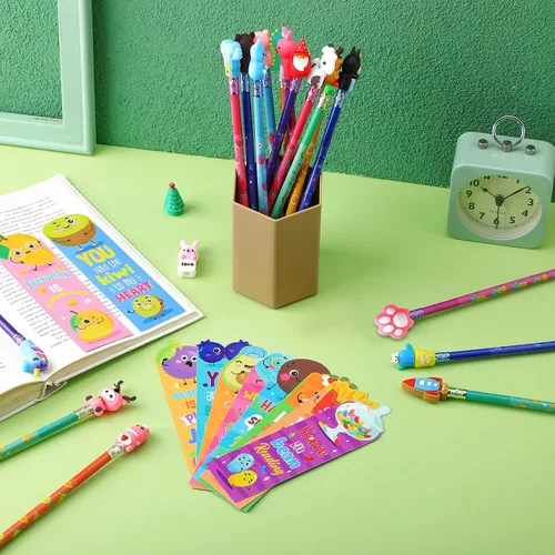 Vista 5 de Teling Juego de 80 marcadores y lápices perfumados con bonitos adornos para lápices, divertidos lápices con temática de comida de frutas, marcadores