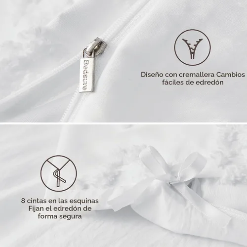 Vista 5 de Bedsure Funda de edredón bohemia tamaño matrimonial, bordado copetudo, 3 04 - Blanco - Elegante (sin edredón)