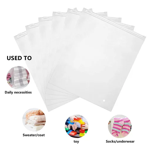 Vista 3 de Bolsas de embalaje de ropa para envío, 150 bolsas de plástico transparente con cremallera esmerilada para ropa de camisa, bolsas resellables