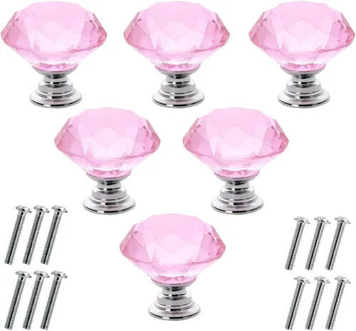 Vista 9 de Akstore 6 pomos de cristal para gabinetes de 1.18 pulgadas (1.181 in) con forma de diamante, para cajones de cocina, aparador, armario, tiradores