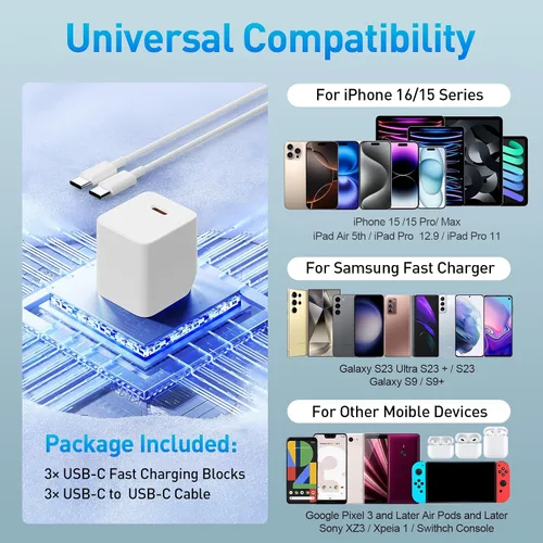 Vista 4 de Cargador para iPhone 15, 16, 17, carga rápida, cable de carga USB C de 6.6 pies de largo con bloque de carga rápida de teléfono tipo C de 30 W