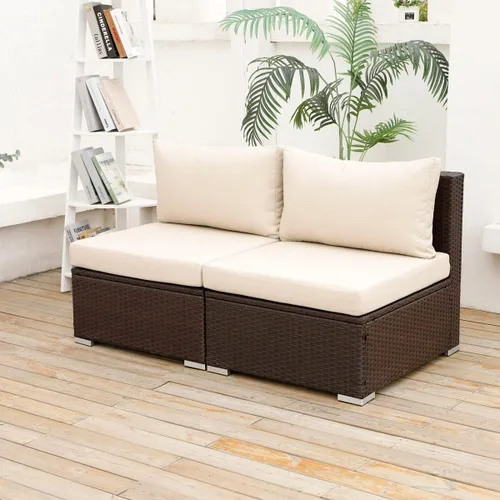 Vista 2 de RADIATA Juegos de conversación al aire libre muebles de patio sofá conjunto 2 unids gris PE Rattan mimbre conversación conjuntos de conversación