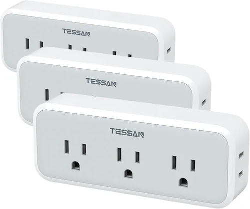 Vista 8 de TESSAN Extensor de enchufe múltiple, cargador de pared USB C, protector de Gris