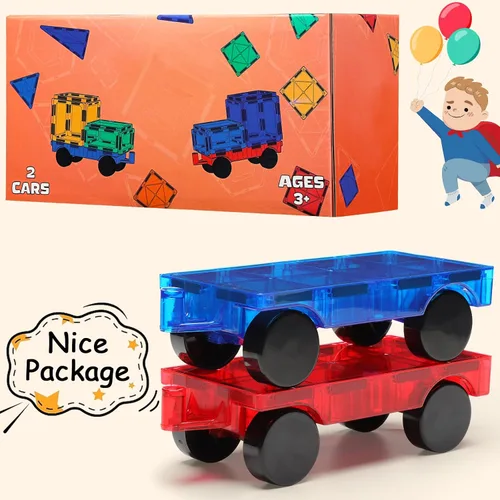 Vista 2 de Gemmicc Juego de 2 piezas de coche magnético, vehículo de construcción magnético, camión magnético compatible con azulejos magnéticos, juguetes
