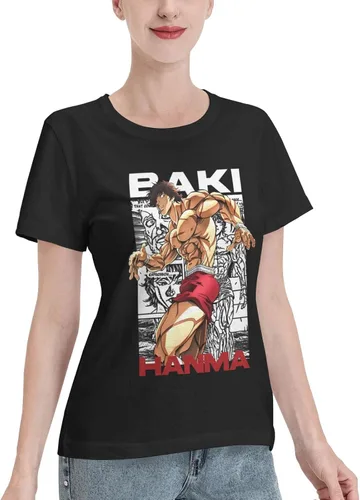 Vista 2 de Anime Baki The Grappler T Shirt Womens Summer O-Neck Tops Casual Short Sleeves Tee Black