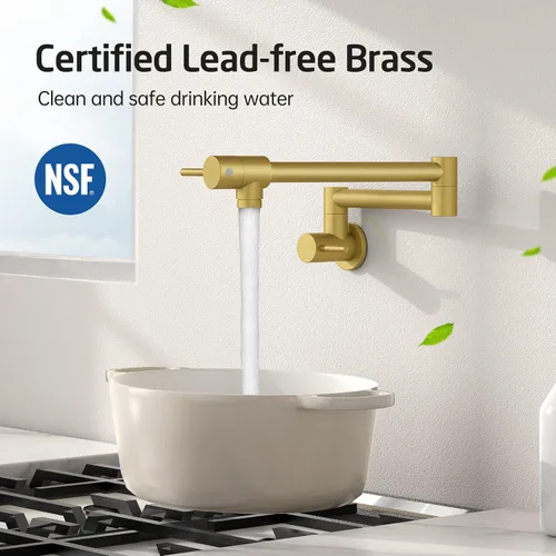 Vista 2 de KES Llenador de Ollas Dorado para Cocina Grifo Plegable de Latón con Doble Articulación Brazo Giratorio Grifo de Fregadero Articulado de Montaje