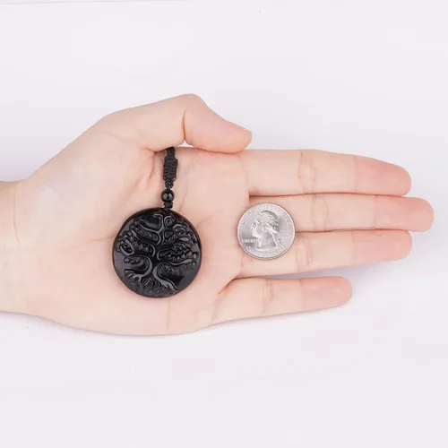 Vista 4 de ASGIFT Collar de obsidiana negra con amuleto de piedra curativa con dije de protección con collar de cuerda ajustable, regalo de cumpleaños