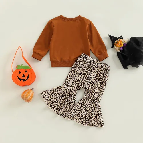 Vista 2 de Conjunto de sudadera de manga larga con cuello redondo y pantalones acampanados para bebé niña