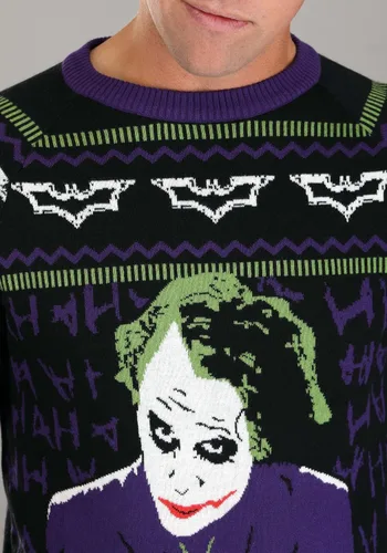 Vista 5 de Fun Costumes Batman The Dark Knight Joker Ugly Christmas Sweater for Adults, Superhero Villain Pullover Sweatshirt