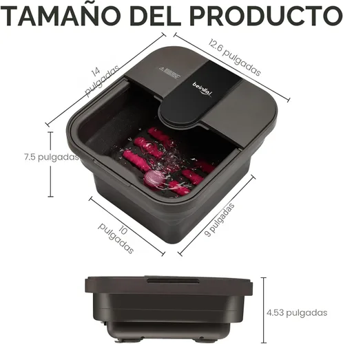 Vista 7 de Beinilai Spa para pies plegable, baño de pies con calor y masaje y chorros de burbujas, tina para remojar los pies con seis rodillos no motorizados