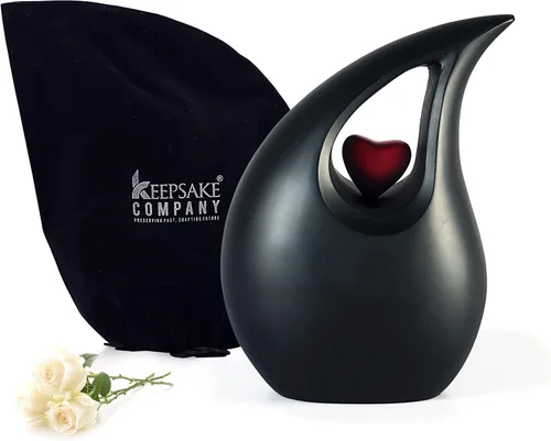 Vista 17 de Gran urna de lágrima negra con corazón plateado para cenizas humanas masculinas - Urnas para hombres y mujeres adultos - Urnas de cremación