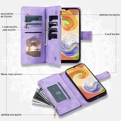 Vista 2 de Asuwish Funda de teléfono para Samsung Galaxy A04e con protector de pantalla de vidrio templado y correa para la muñeca Mandala Flower de cuero