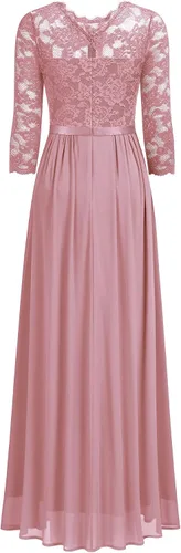 Vista 6 de Miusol Vestido largo formal de dama de honor con encaje floral y manga 34 para mujer