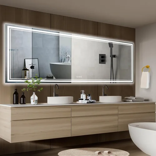 Vista 34 de Ratsamee Espejo de baño LED de 30x30 pulgadas con iluminación frontal y trasera (control independiente), espejo iluminado para pared de baño con 3