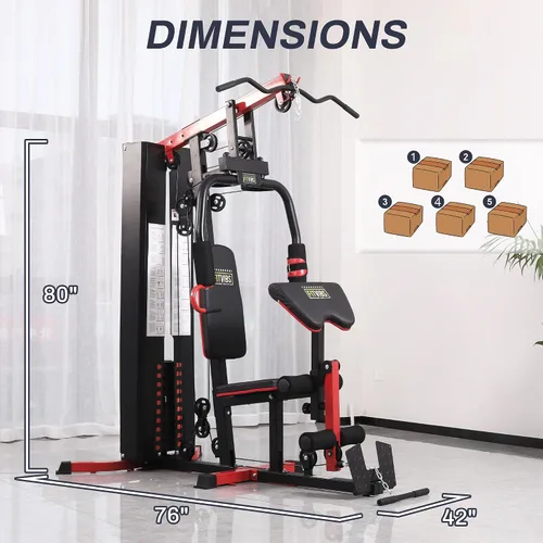 Vista 10 de Fitvids Home Gym Equipment, Multifunctional Full Body Workout Weight Machine Station with Weight Stack, All in One Exercise Equipment with Pulley