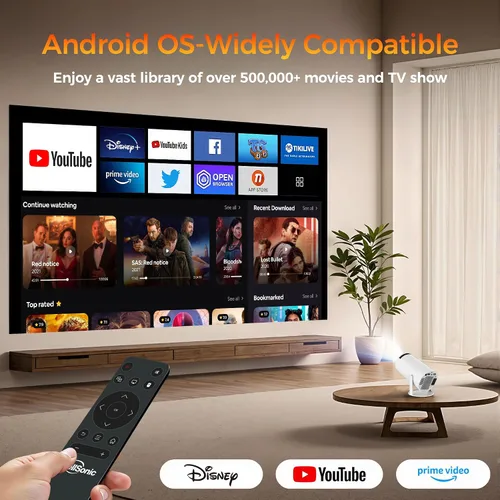 Vista 2 de Mini Proyector con WiFi y Bluetooth, Proyector de Película Portátil Soporte 4K, Auto Keystone, Rotación de 210°, Pantalla de 130'' Proyector