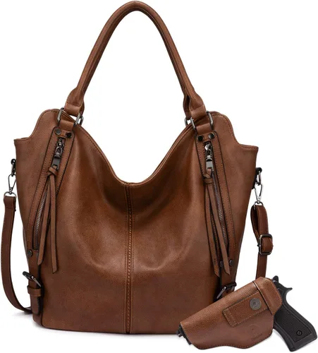 Vista 11 de Bolso hobo de portación oculta para mujer de piel sintética con bandolera, bolso de hombro grande con funda desmontable Negro