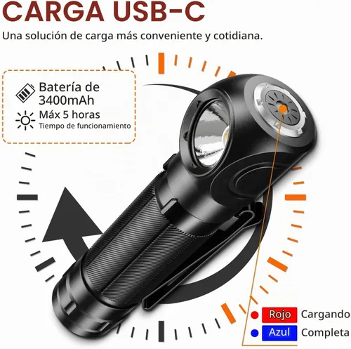 Vista 5 de SuperFire Linterna frontal recargable de 1000 lúmenes, luz impermeable para manos libres con 5 modos y base magnética, regalo para hombres, papás