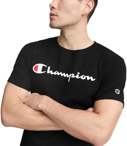 Vista 3 de Champion Men's Classic Script Graphic Short Sleeve T-Shirt, Standard Fit, Tonal Logo, Available in Regular and Big & Tall Negro